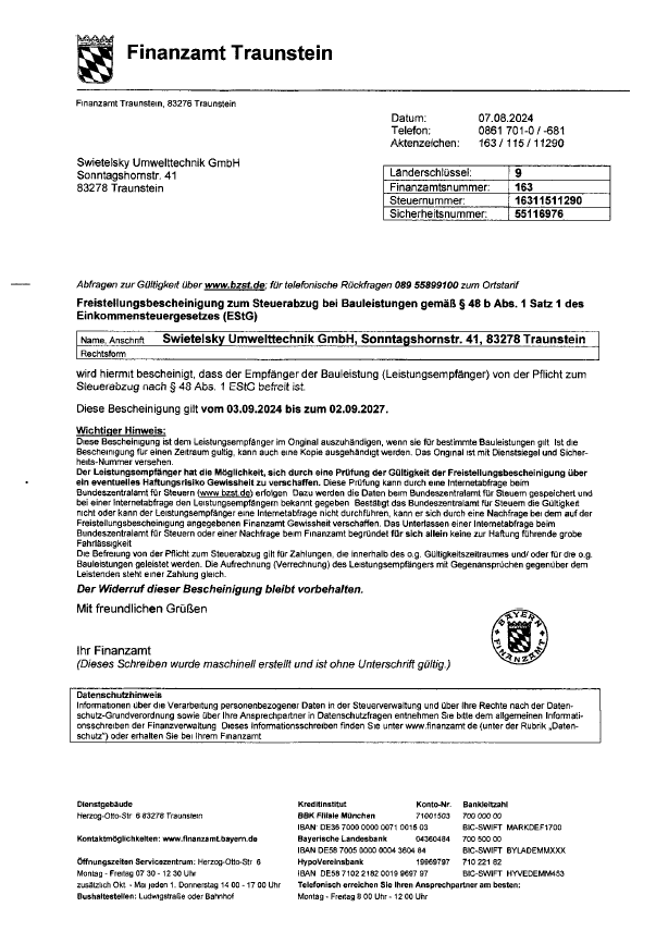 DE170-Swietelsky Umwelttechnik Freistellungsbescheinigung bis 02.09.2027